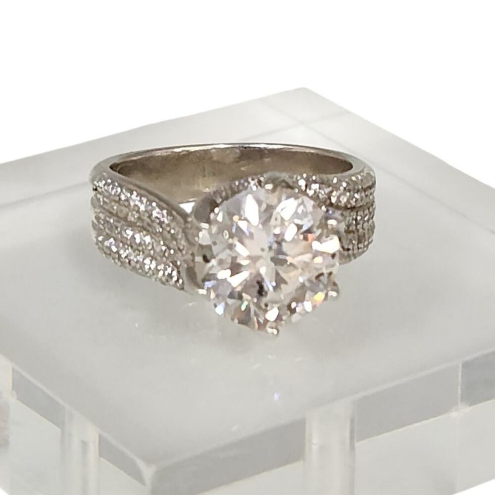 5.00 CT GRA Certified D VVS1 Round Moissanite Pav'e Ring 925 Sterling Silver
